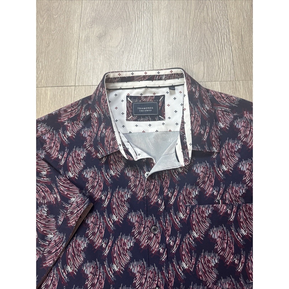 7 Diamonds Shirt Men's Medium Ticket To Ride Woven Four Way Stretch Short Sleeve